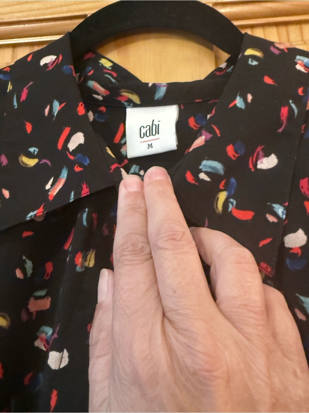 CAbi Black Confetti Print Button Blouse Office Siren medium 3423 - Picture 3 of 6